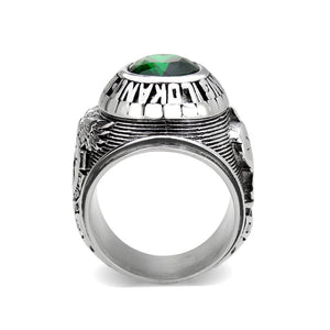 TK3906 - High polished (no plating) Stainless Steel Ring with Top Grade Crystal in Emerald