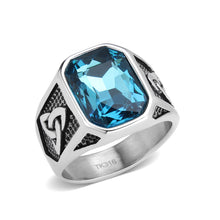 Load image into Gallery viewer, TK3908 - High polished (no plating) Stainless Steel Ring with Top Grade Crystal in SeaBlue