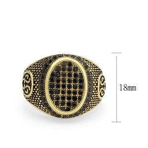 TK3910 - IP Gold(Ion Plating) Stainless Steel Ring with AAA Grade CZ in Jet