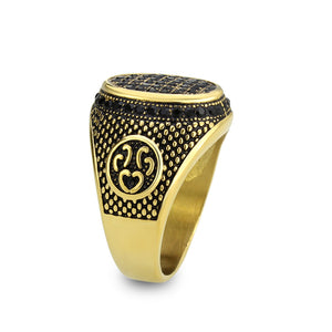 TK3910 - IP Gold(Ion Plating) Stainless Steel Ring with AAA Grade CZ in Jet