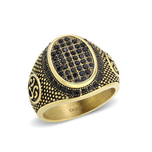 Load image into Gallery viewer, TK3910 - IP Gold(Ion Plating) Stainless Steel Ring with AAA Grade CZ in Jet