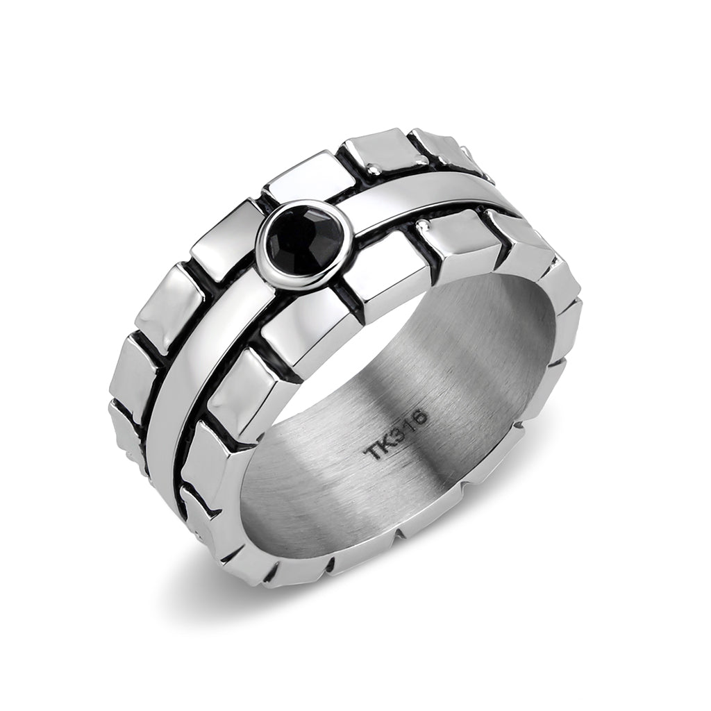 TK3911 - High polished (no plating) Stainless Steel Ring with Top Grade Crystal in Jet