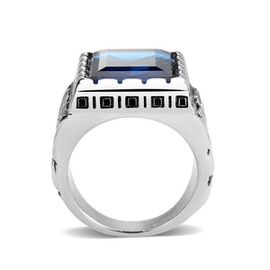 TK3913 - High polished (no plating) Stainless Steel Ring with Top Grade Crystal in Sapphire