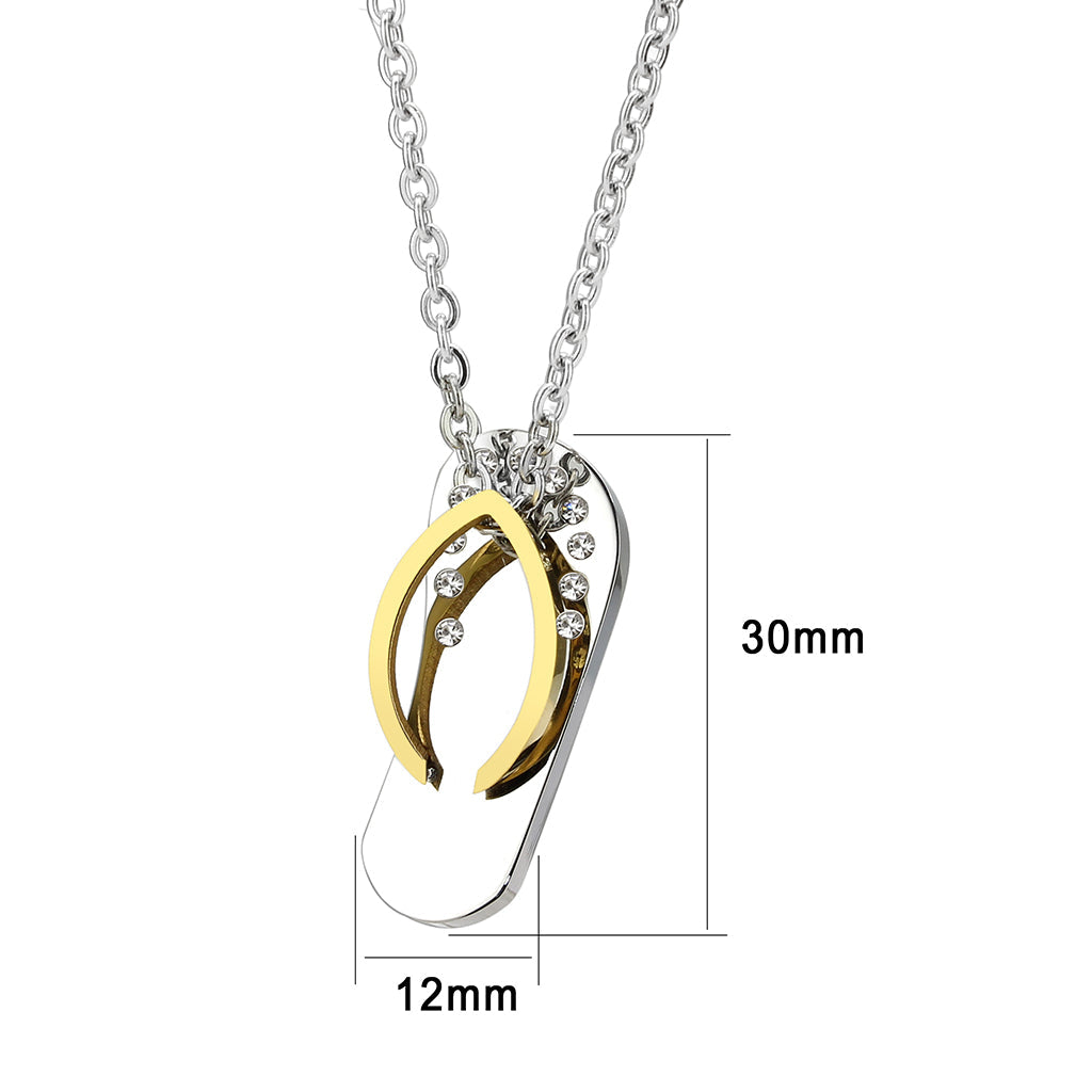 TK3941 - Two Tone IP Gold (Ion Plating) Stainless Steel Chain Pendant with Top Grade Crystal in Clear