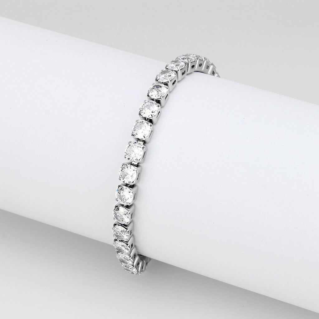 TK3948 - High polished (no plating) Stainless Steel Bracelet with AAA Grade CZ in Clear