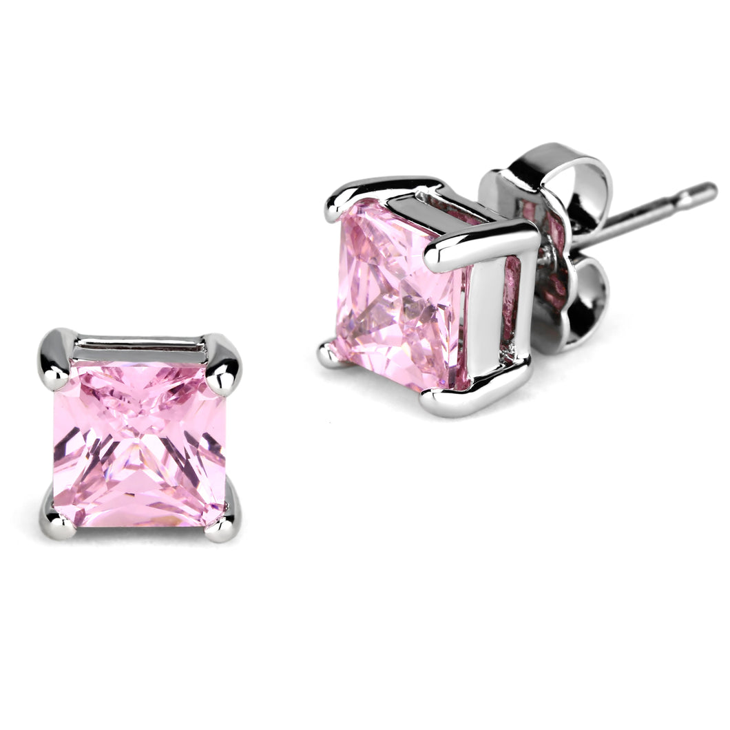 TK3W538 - High polished (no plating) Stainless Steel Earring with AAA Grade CZ in Rose