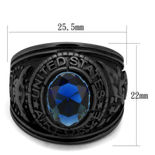 Load image into Gallery viewer, TK414708J - IP Black(Ion Plating) Stainless Steel Ring with Synthetic Synthetic Glass in Sapphire