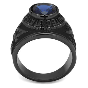 TK414708J - IP Black(Ion Plating) Stainless Steel Ring with Synthetic Synthetic Glass in Sapphire