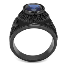 Load image into Gallery viewer, TK414708J - IP Black(Ion Plating) Stainless Steel Ring with Synthetic Synthetic Glass in Sapphire