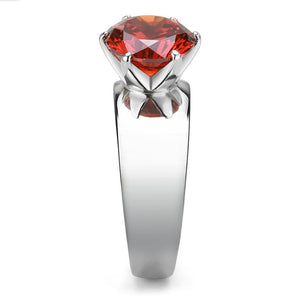 TK52001 - High polished (no plating) Stainless Steel Ring with AAA Grade CZ  in Garnet