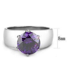 Load image into Gallery viewer, TK52002 - High polished (no plating) Stainless Steel Ring with AAA Grade CZ  in Amethyst