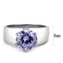 Load image into Gallery viewer, TK52006 - High polished (no plating) Stainless Steel Ring with AAA Grade CZ  in Light Amethyst