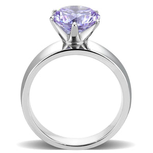 TK52006 - High polished (no plating) Stainless Steel Ring with AAA Grade CZ  in Light Amethyst