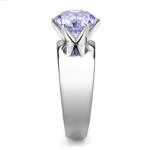 TK52006 - High polished (no plating) Stainless Steel Ring with AAA Grade CZ  in Light Amethyst