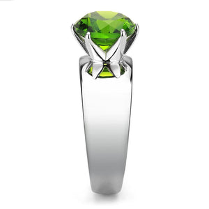 TK52008 - High polished (no plating) Stainless Steel Ring with Synthetic Synthetic Glass in Peridot