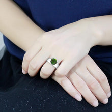 Load image into Gallery viewer, TK52008 - High polished (no plating) Stainless Steel Ring with Synthetic Synthetic Glass in Peridot