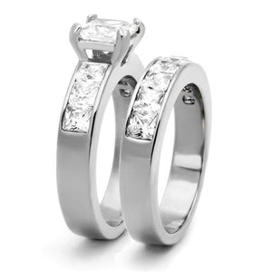 TK61206 - High polished (no plating) Stainless Steel Ring with AAA Grade CZ  in Clear