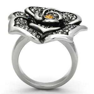 TK924 - High polished (no plating) Stainless Steel Ring with Top Grade Crystal  in Topaz