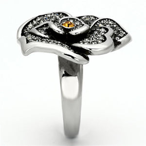 TK924 - High polished (no plating) Stainless Steel Ring with Top Grade Crystal  in Topaz