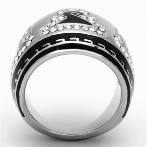 TK928 - High polished (no plating) Stainless Steel Ring with Top Grade Crystal  in Clear