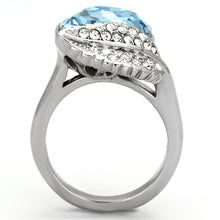 Load image into Gallery viewer, TK930 - High polished (no plating) Stainless Steel Ring with Top Grade Crystal  in Sea Blue