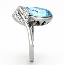 Load image into Gallery viewer, TK930 - High polished (no plating) Stainless Steel Ring with Top Grade Crystal  in Sea Blue