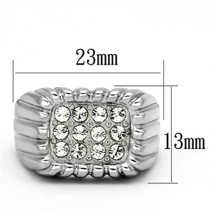 TK940 - High polished (no plating) Stainless Steel Ring with Top Grade Crystal  in Clear