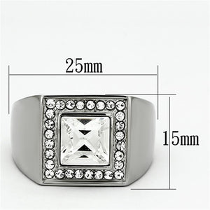 TK945 - High polished (no plating) Stainless Steel Ring with Top Grade Crystal  in Clear