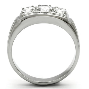 TK946 - High polished (no plating) Stainless Steel Ring with AAA Grade CZ  in Clear