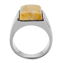 Load image into Gallery viewer, TK947 - High polished (no plating) Stainless Steel Ring with Semi-Precious Agate in Brown