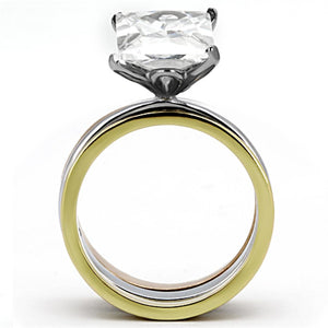 TK962 - Three Tone (IP Gold & IP Rose Gold & High Polished) Stainless Steel Ring with AAA Grade CZ  in Clear