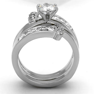 TK976 - High polished (no plating) Stainless Steel Ring with AAA Grade CZ  in Clear