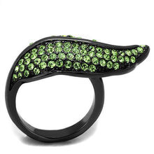 Load image into Gallery viewer, TK985LJ - IP Light Black  (IP Gun) Stainless Steel Ring with Top Grade Crystal  in Peridot