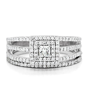 TS003 - Rhodium 925 Sterling Silver Ring with AAA Grade CZ  in Clear