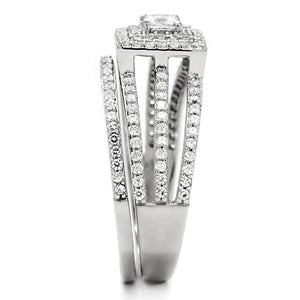 TS003 - Rhodium 925 Sterling Silver Ring with AAA Grade CZ  in Clear