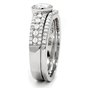 TS005 - Rhodium 925 Sterling Silver Ring with AAA Grade CZ  in Clear