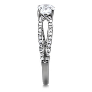 TS029 - Rhodium 925 Sterling Silver Ring with AAA Grade CZ  in Clear