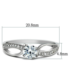 TS044 - Rhodium 925 Sterling Silver Ring with AAA Grade CZ  in Clear