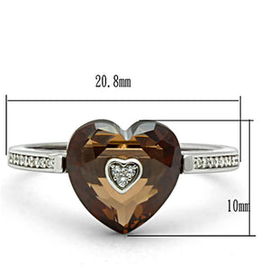 TS051 - Rhodium 925 Sterling Silver Ring with AAA Grade CZ  in Brown