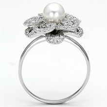 Load image into Gallery viewer, TS070 - Rhodium 925 Sterling Silver Ring with Synthetic Pearl in White