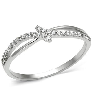 TS074 - Rhodium 925 Sterling Silver Ring with AAA Grade CZ  in Clear