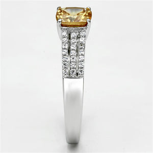 TS099 - Rhodium 925 Sterling Silver Ring with AAA Grade CZ  in Champagne