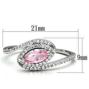 TS101 - Rhodium 925 Sterling Silver Ring with AAA Grade CZ  in Rose