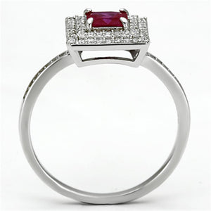 TS102 - Rhodium 925 Sterling Silver Ring with Synthetic Corundum in Ruby