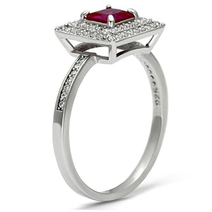 TS102 - Rhodium 925 Sterling Silver Ring with Synthetic Corundum in Ruby