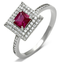 Load image into Gallery viewer, TS102 - Rhodium 925 Sterling Silver Ring with Synthetic Corundum in Ruby