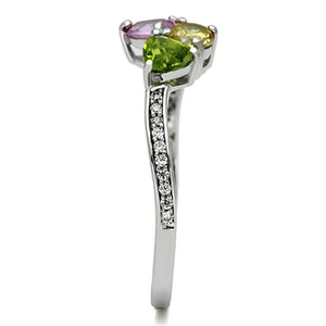 TS103 - Rhodium 925 Sterling Silver Ring with AAA Grade CZ  in Multi Color