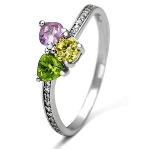 TS103 - Rhodium 925 Sterling Silver Ring with AAA Grade CZ  in Multi Color