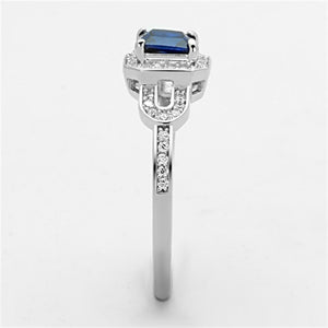 TS138 - Rhodium 925 Sterling Silver Ring with Synthetic Spinel in London Blue