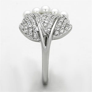 TS167 - Rhodium 925 Sterling Silver Ring with Synthetic Pearl in White